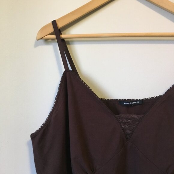 Y2K Brown Cotton Lace Hem and Bust Bodycon Cami - Picture 3 of 15